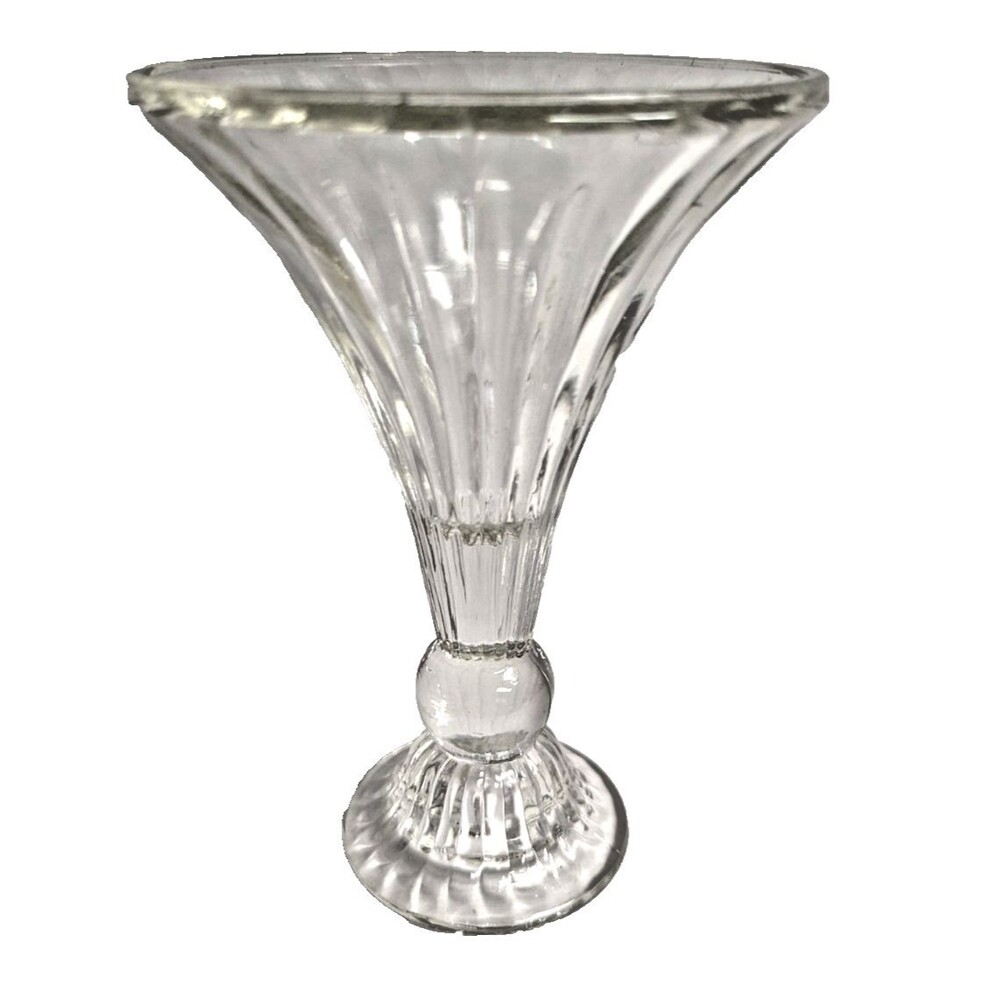 Midcentury Vintage Fluted Heavy Crystal Clear Glass Candle Holder Reversible